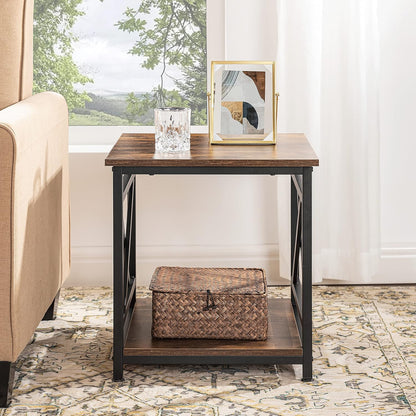 Triangle shape Frame Side Table Wooden Accent Table with Geometric Metal Design, 2-Tier Storage Elegant and Functional Home Styling."