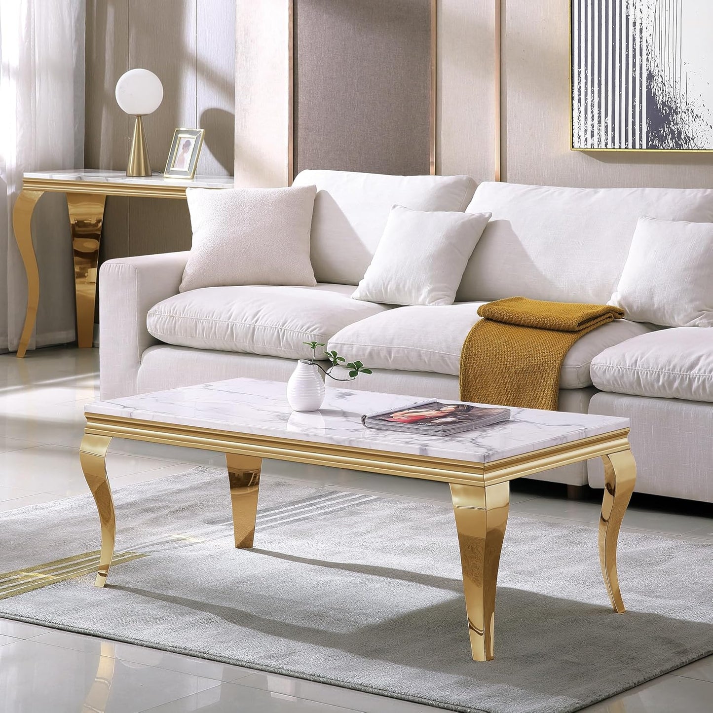 Marble Coffee Table Living Room Luxury Gold Coffee