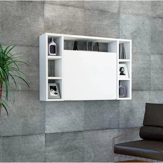 Folding Wall Mounted Desk With Display Shelves