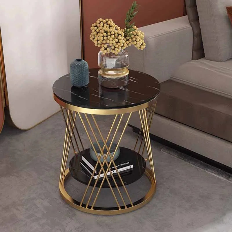 Aesthetic Marble Side Table - Black & Gold Retro Luxury