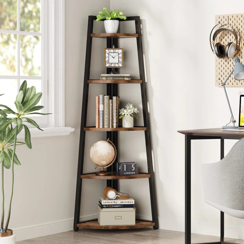 5-Tier Corner Rack Wood Shelf – Multipurpose Display Rack & Plant Stand for Living Room