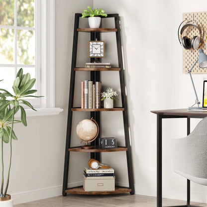 5-Tier Corner Rack Wood Shelf – Multipurpose Display Rack & Plant Stand for Living Room
