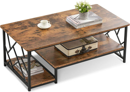 2 tier  Rectangle shape brown marble sheet black iron frame new and modern design center with Storage table for living room