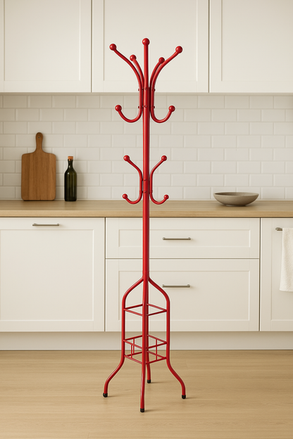 Durable and Space-Saving Design  Metal Coat & Hat Stand with Round Wooden Base – Multi-Purpose Jacket Organizer