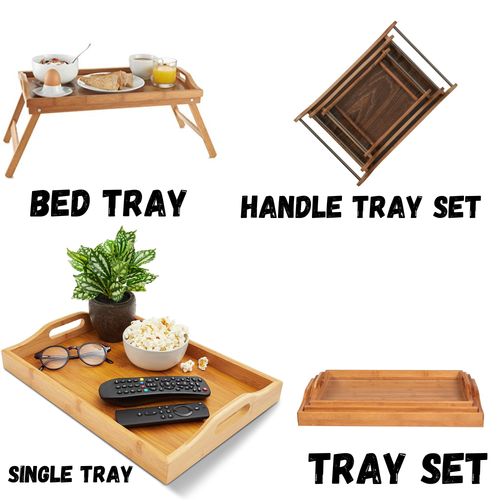 3-Piece Tray Set with Handles - Serving & Bed Table Tray