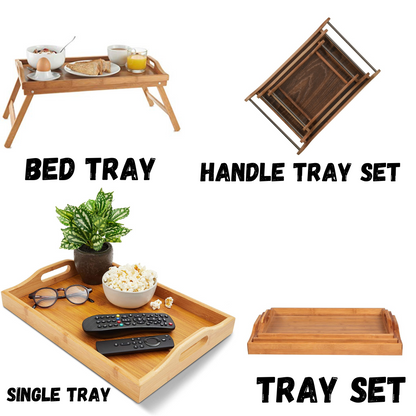 3-Piece Tray Set with Handles - Serving & Bed Table Tray