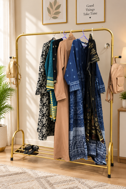 Multi-Functional Cloth Hanging Stand with Shoe Rack, Umbrella & Purse Holder | Entryway Organizer Pakistan