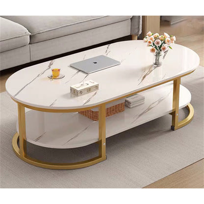 Modern Oval Shape Wooden Marble Texture Sheet Center Table – Elegant Design for Contemporary Living