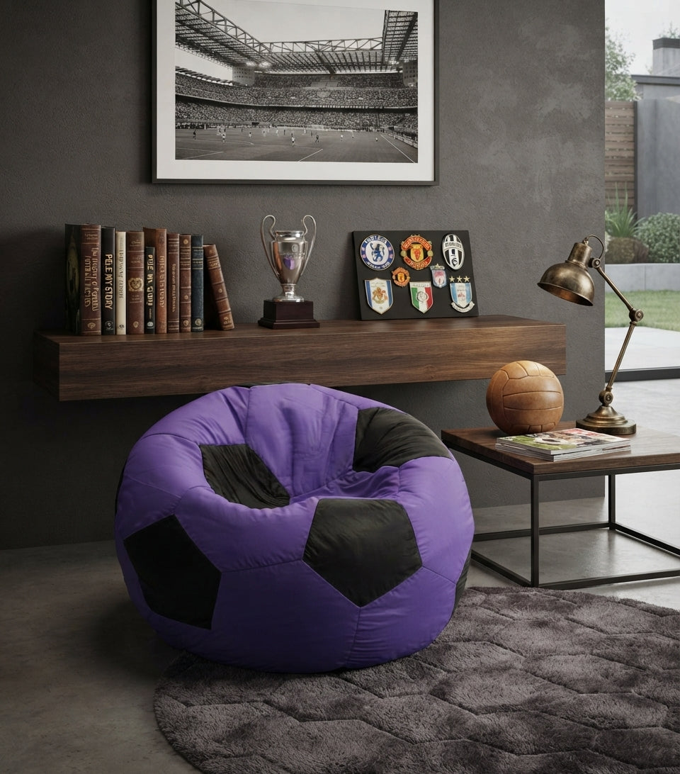 Purple Football Bean Bag Chair | Sporty Soccer-Inspired Seating for Gaming, Bedroom & Lounge