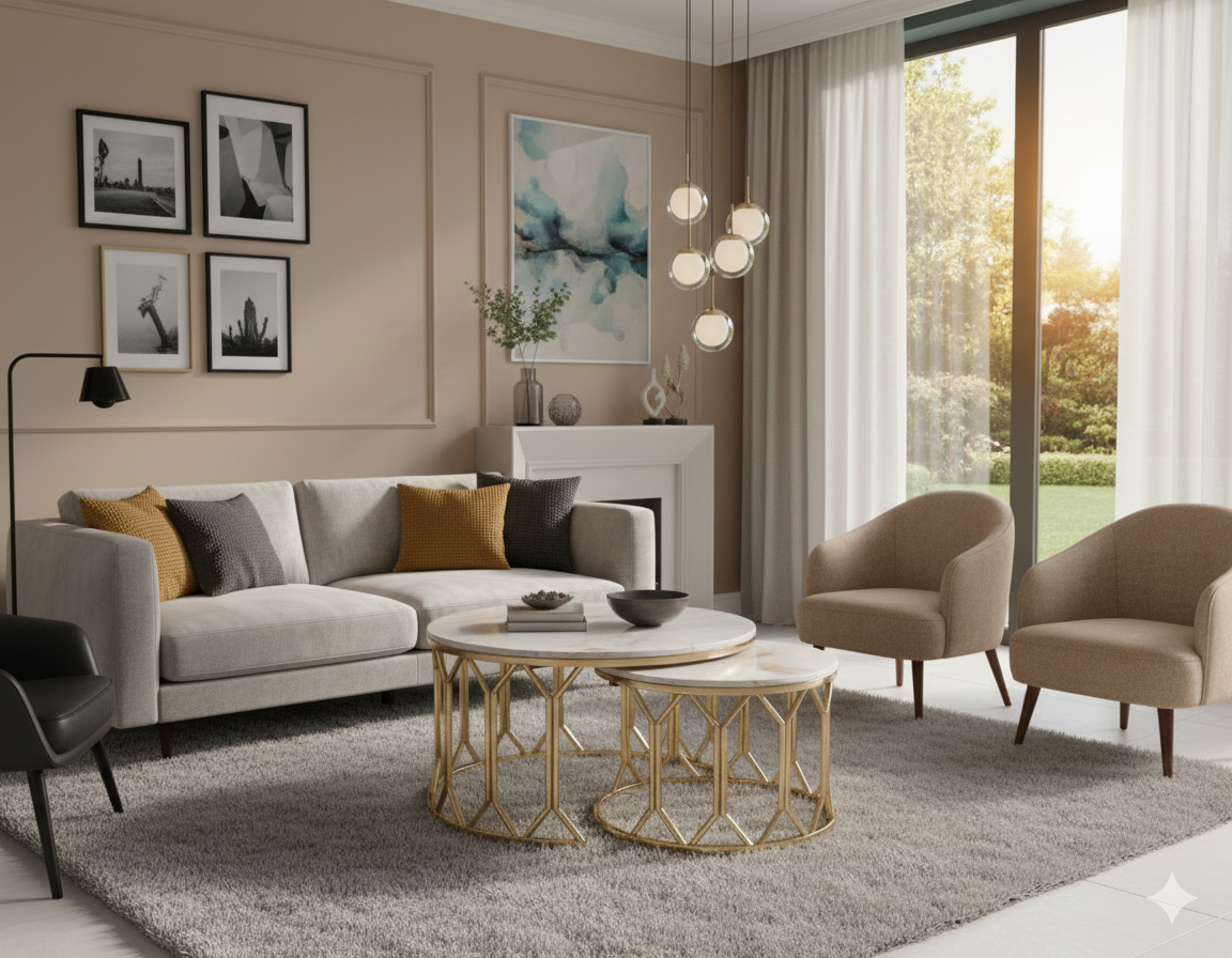 Luxury Gold Center Table Set - Elegant Contemporary Living Room Furniture