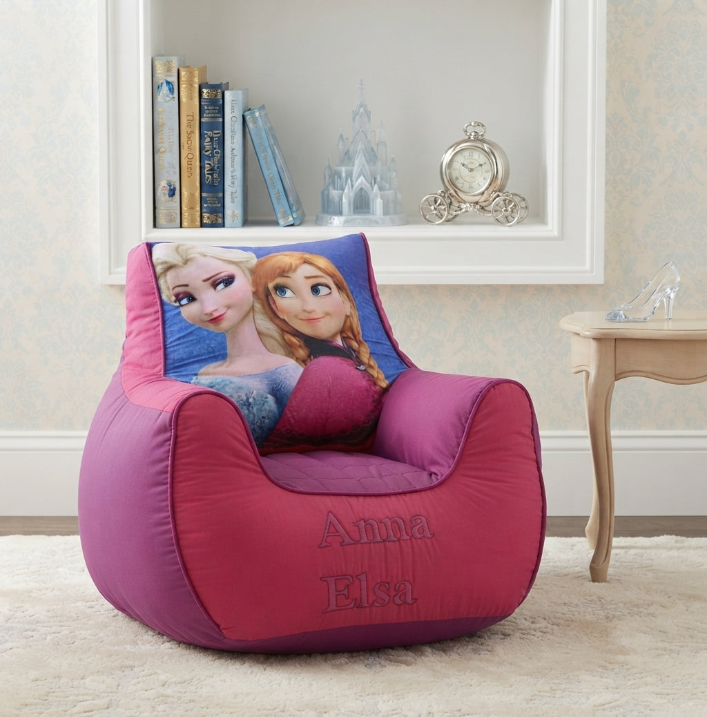 Anna & Elsa Bean Bag Chair for Girls | Soft & Comfortable Kids Bean Bag Sofa | Frozen-Inspired Princess Seating for Girls’ Bedroom & Playroom