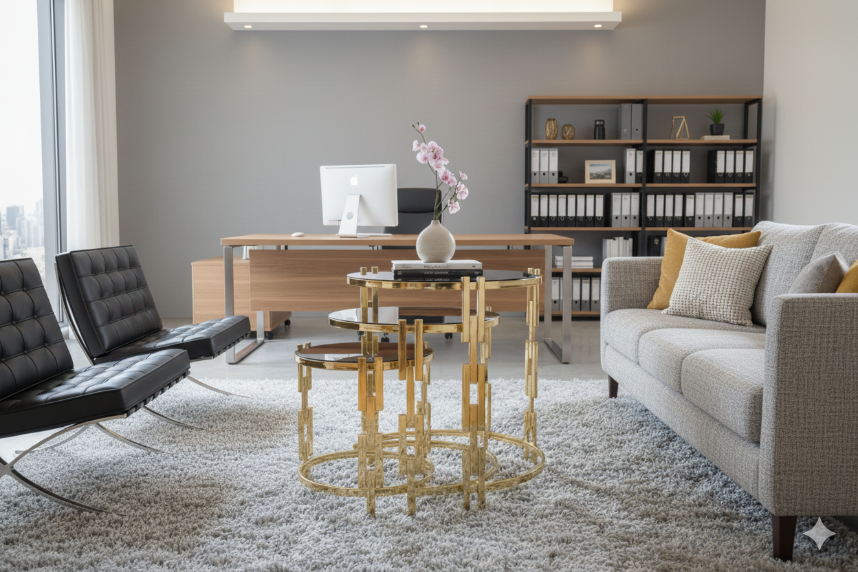 Gold Nesting Table Set with Black Glass Tops - Modern Living Room Furniture