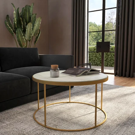 30x30 Inches Round Golden Table with Single Rods