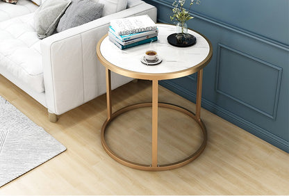 16in Marble Modern Round Living Room Table with Metal Frame