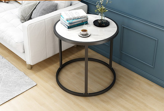 16in Marble Modern Round Living Room Table with Metal Frame