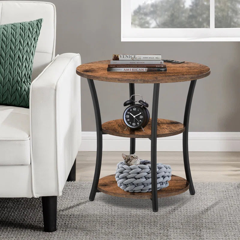 Round Side Table – 3-Tier Storage Shelf for Bedroom