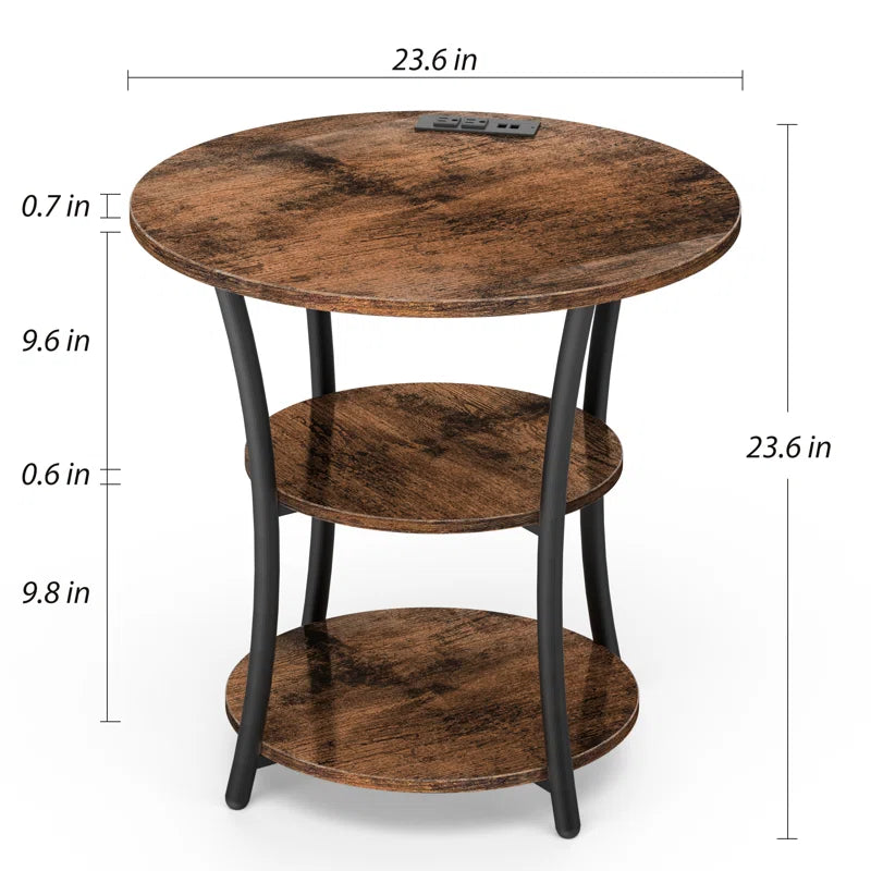 Round Side Table – 3-Tier Storage Shelf for Bedroom