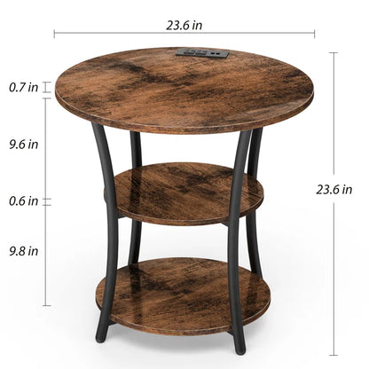 Round Side Table – 3-Tier Storage Shelf for Bedroom