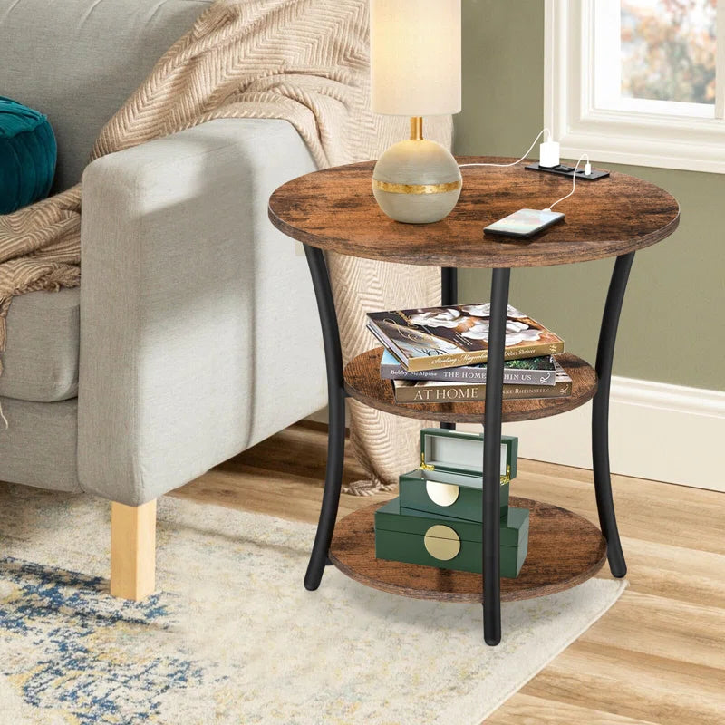 Round Side Table – 3-Tier Storage Shelf for Bedroom
