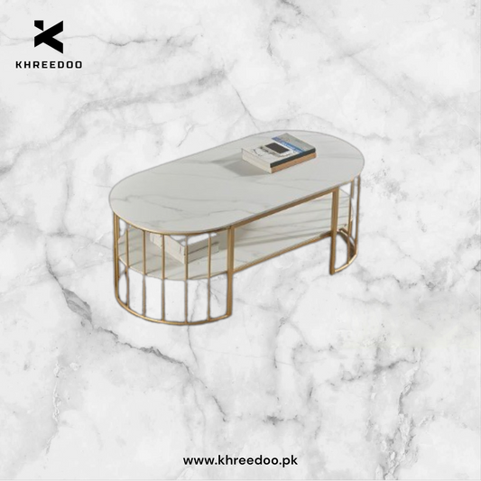 2 Shelf Oval Shape Center Table Rode Based Elegent Look And Modern Desion
