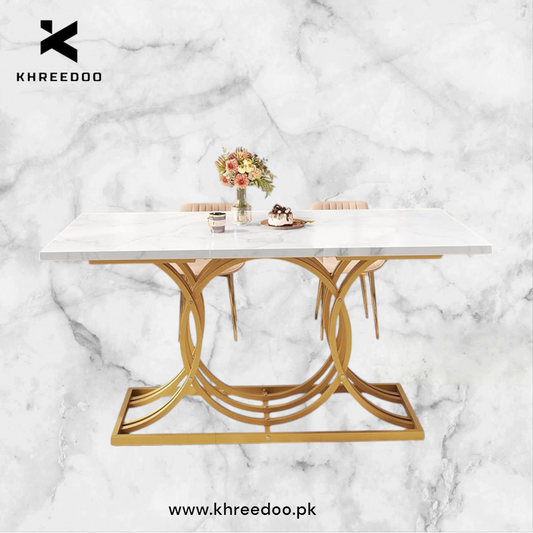 Dining Room Table for 4-6 People Modern Rectangle Kitchen Table with White Marble texture Table top and Gold Leg for Home Dining Room Kitchen Apartment (Dining table only)