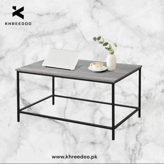Rectangular Design with Wood-Look Top and Black Metal Frame. Perfect for Living Rooms, Lounges, or Offices.