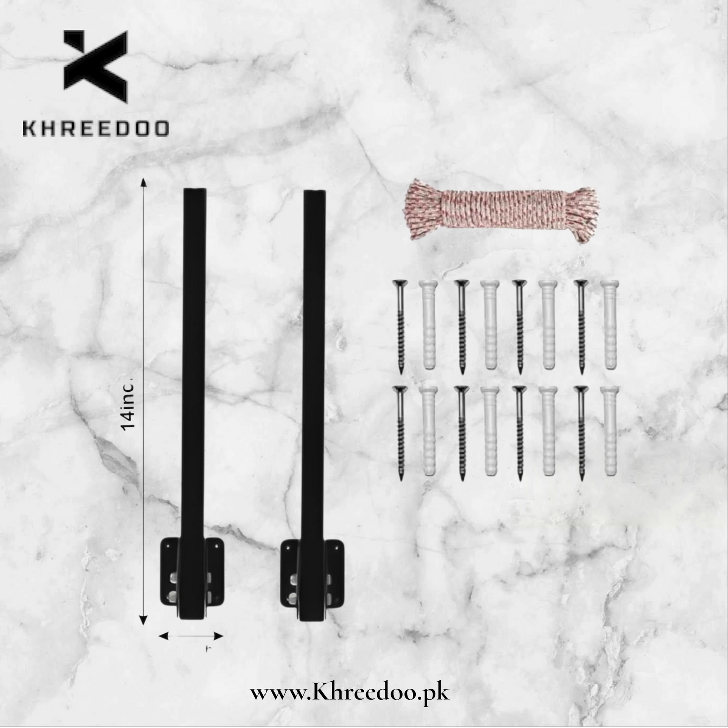 Wall-mounted foldable cloth drying stand with strong metal brackets and durable rope 12-24"