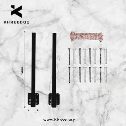 Wall-mounted foldable cloth drying stand with strong metal brackets and durable rope 12-24"