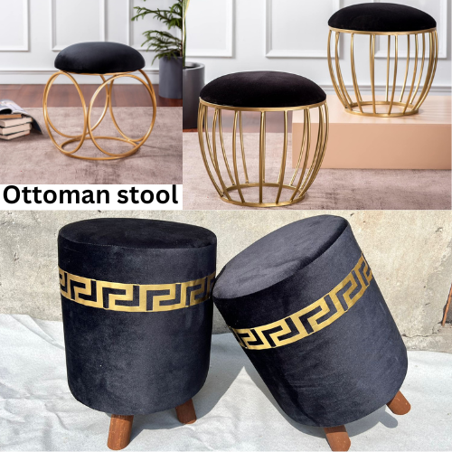 Ottoman Stool for Living Room - Metallic Side Table Décor