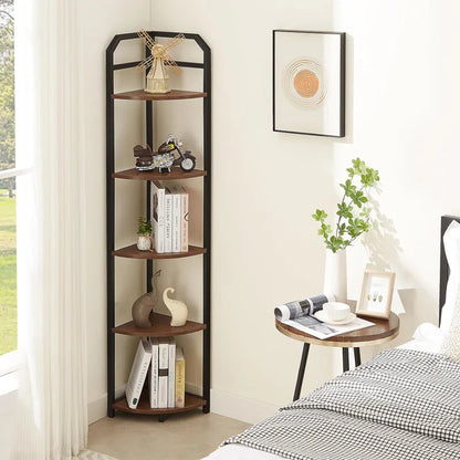 Corner Book Shelf 5 Tier Industrial Corner Bookcase Elegant Look & Deion