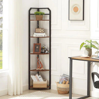 Corner Book Shelf 5 Tier Industrial Corner Bookcase Elegant Look & Deion