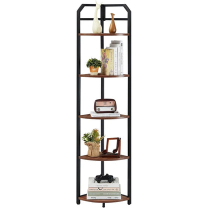 Corner Book Shelf 5 Tier Industrial Corner Bookcase Elegant Look & Deion