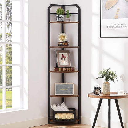 Corner Book Shelf 5 Tier Industrial Corner Bookcase Elegant Look & Deion