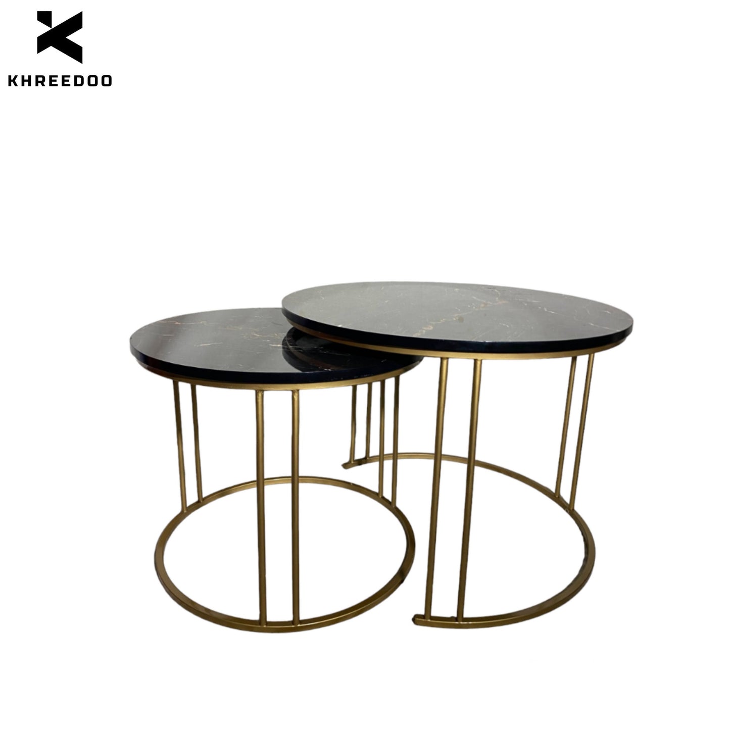 Round Nesting Center Table - Iron Frame & Marble Texture Top