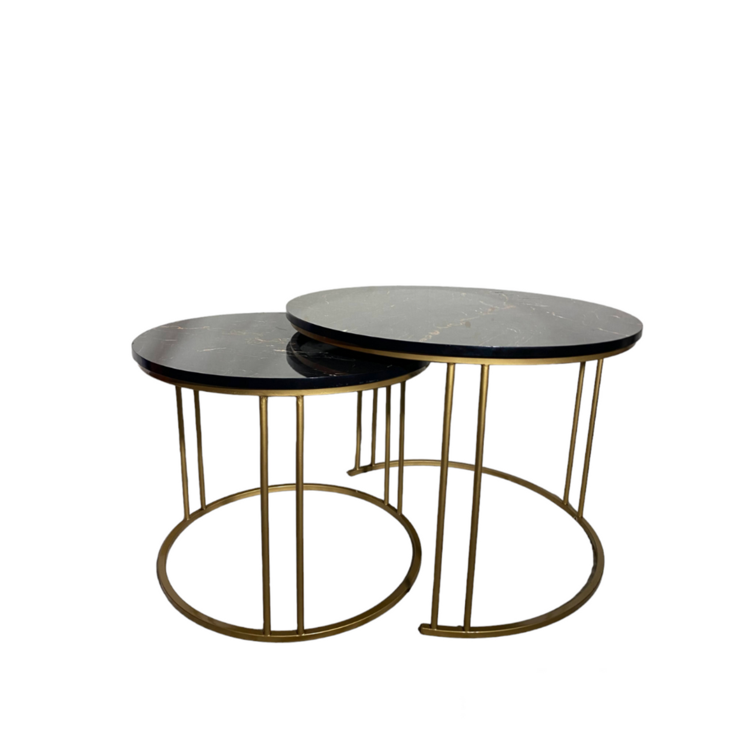 Round Nesting Center Table - Iron Frame & Marble Texture Top