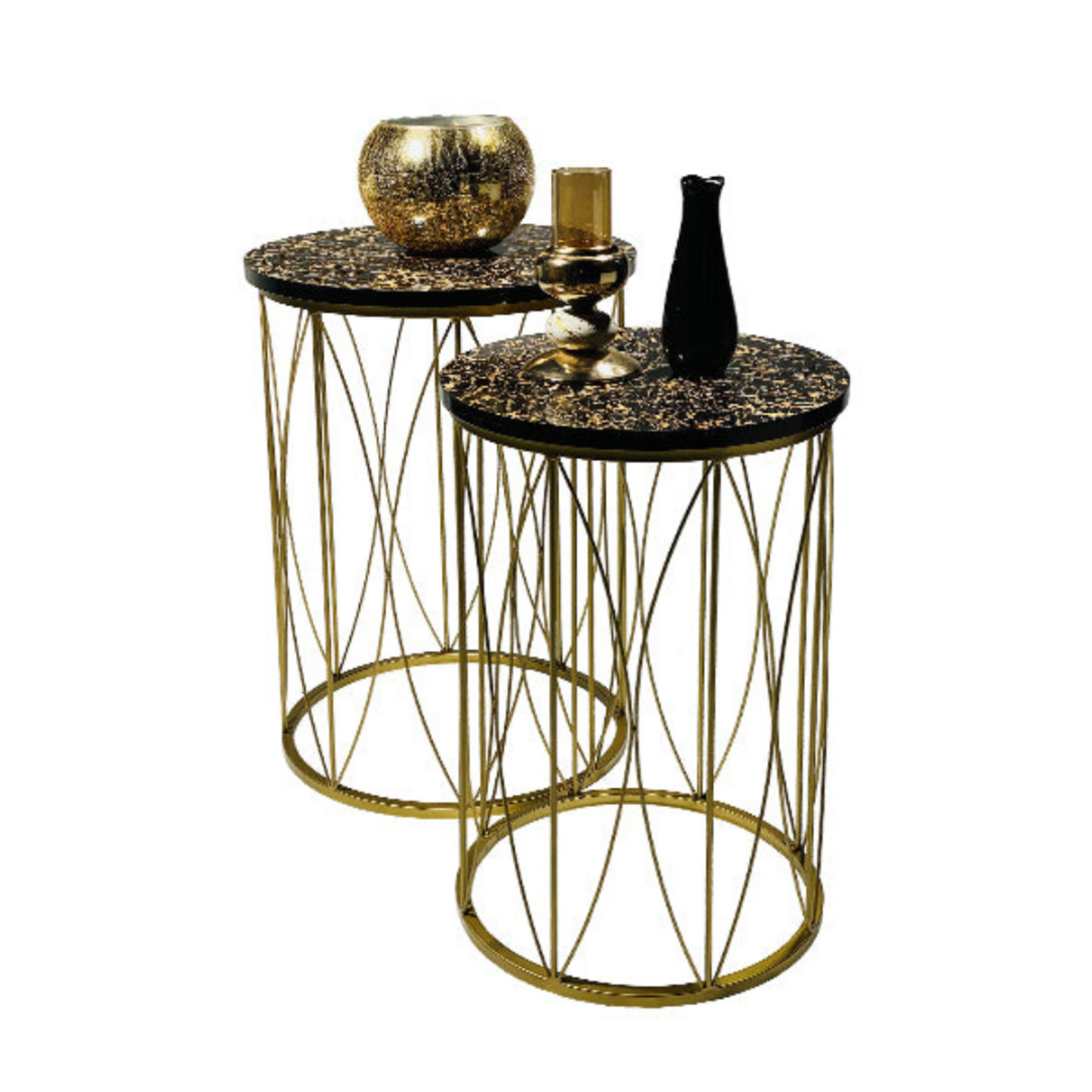 Coffee Table 2pc wooden marble texture top iron frame