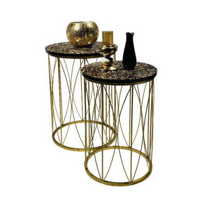 Coffee Table 2pc wooden marble texture top iron frame