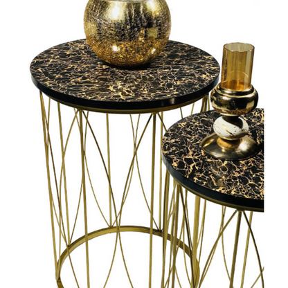 Coffee Table 2pc wooden marble texture top iron frame