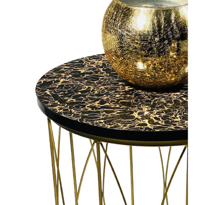 Coffee Table 2pc wooden marble texture top iron frame