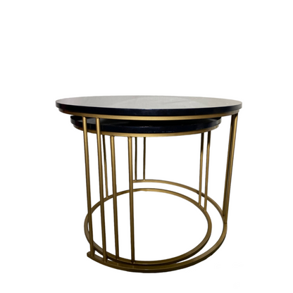 Round Nesting Center Table - Iron Frame & Marble Texture Top