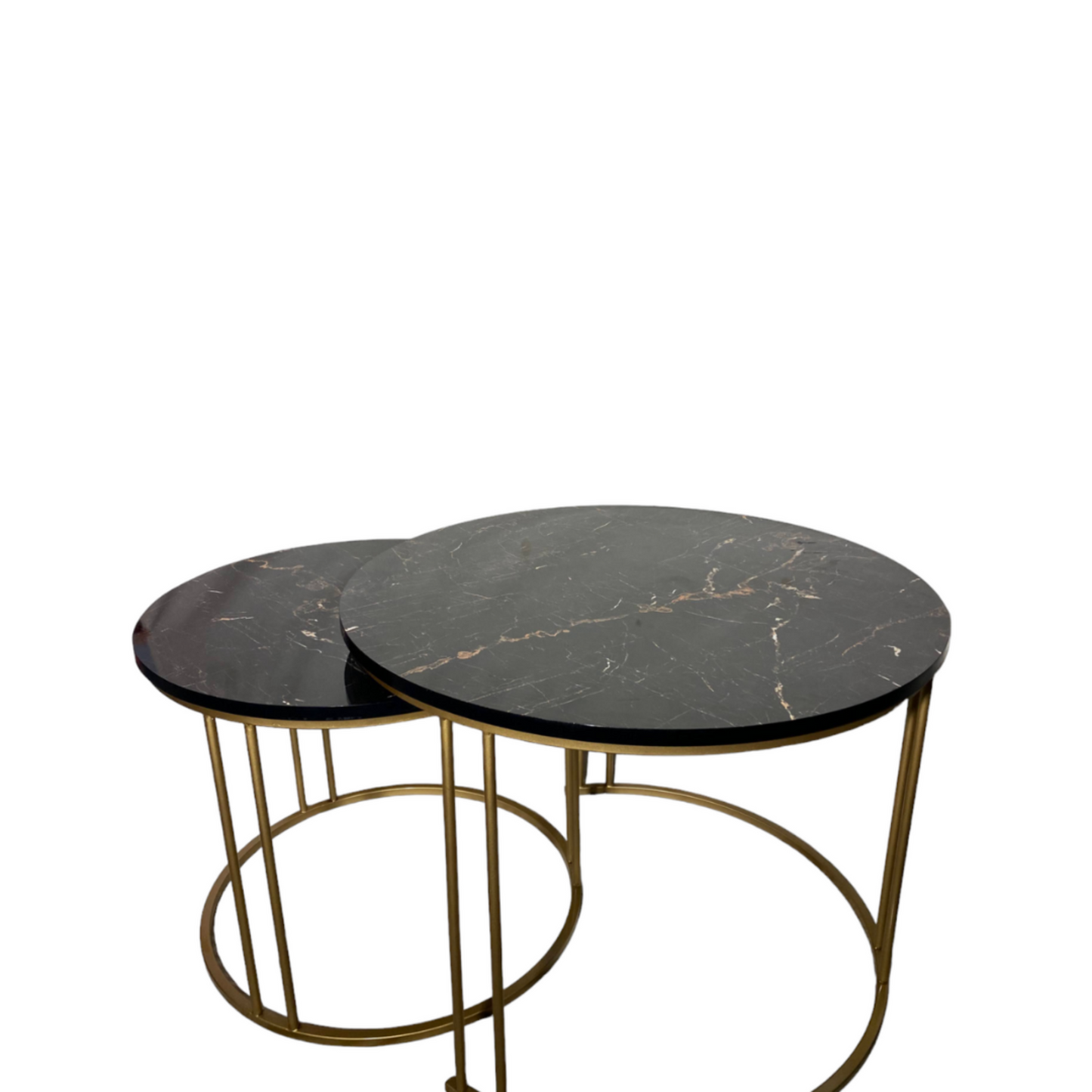 Round Nesting Center Table - Iron Frame & Marble Texture Top