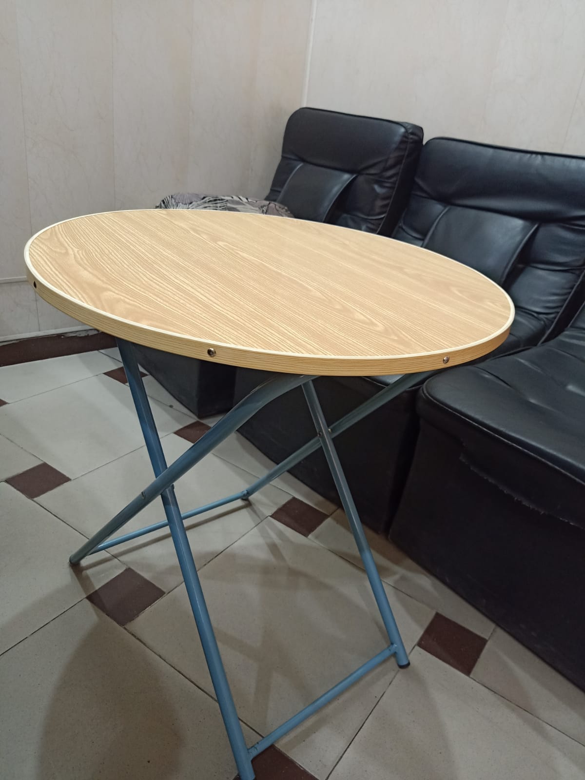 Round Folding Table Wooden Top & Metal Legs for Dining/Study