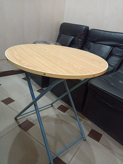 Round Folding Table Wooden Top & Metal Legs for Dining/Study