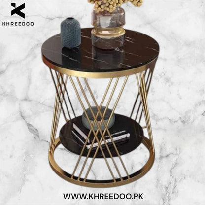 Aesthetic Marble Side Table - Black & Gold Retro Luxury