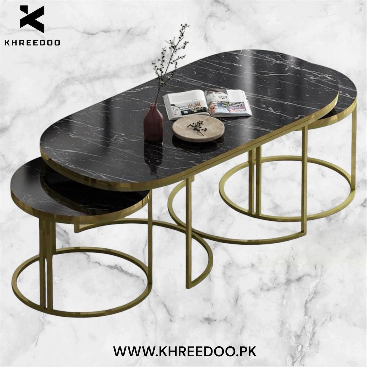 Set of 3 center table home décor  marble nesting table Marble sheet Top With Rode Iron Base Frame