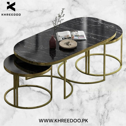Set of 3 center table home décor  marble nesting table Marble sheet Top With Rode Iron Base Frame