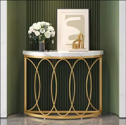 Beautiful White top Gold Frame Console Table  Half Moon Sofa Entryway Desk for Living Room Antique Display