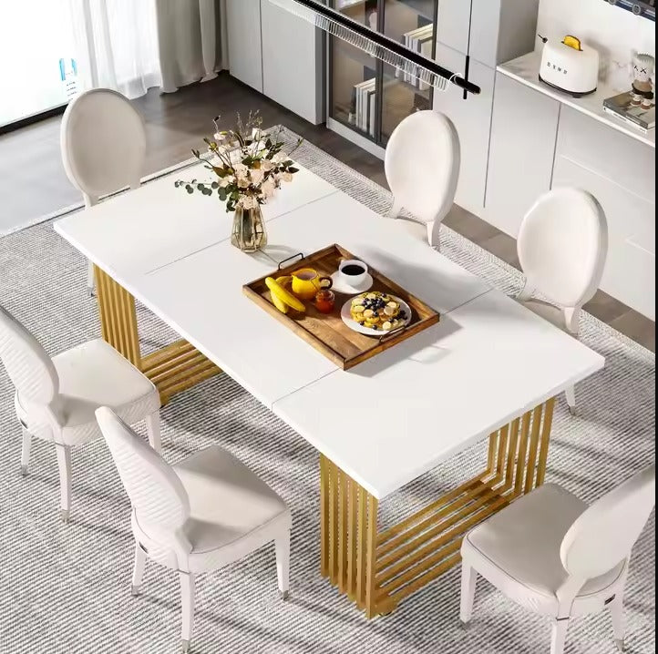 Modern Luxury Design Golden Metal Legs Dining Table With Marble texture Top for 6 People for Dining Room Furniture (Dining table only)