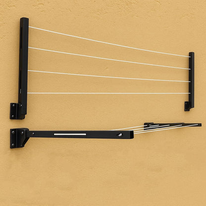 Wall-mounted foldable cloth drying stand with strong metal brackets and durable rope 12-24"
