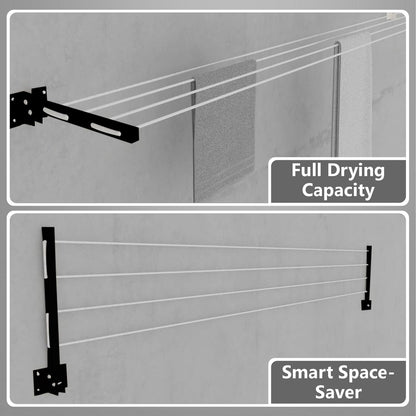 Wall-mounted foldable cloth drying stand with strong metal brackets and durable rope 12-24"